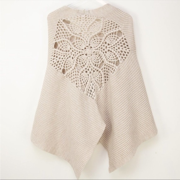 Free people wrap shawl crochet oatmeal womens - Picture 2 of 5